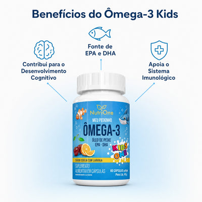 Meu Peixinho Ômega 3 Infantil Kids - Óleo de Peixe EPA DHA Sabor Cereja com Laranja 60 Cápsulas Softgel - Nutrione