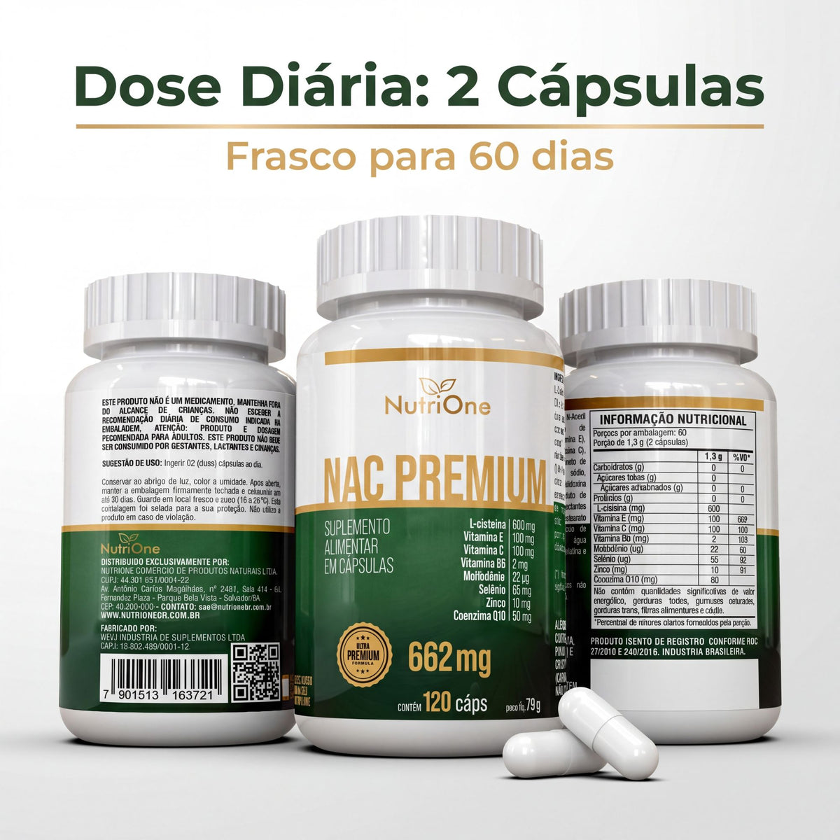 NAC Formula Premium 8 Ativos Concentrados 120 Capsulas - Nutrione