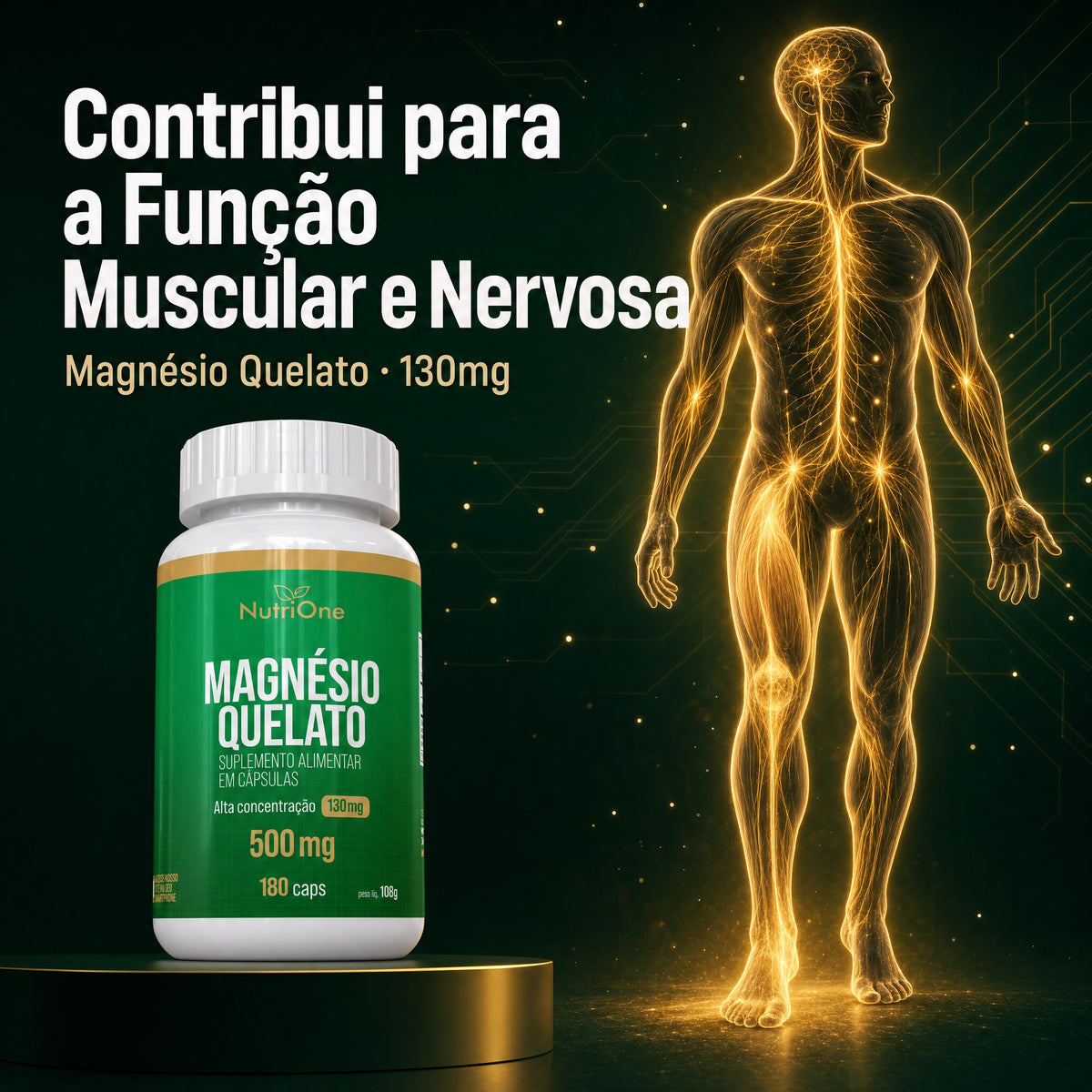 Magnésio Quelato (Bisglicinato) 180 Caps 500mg - Nutrione