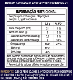 Ômega 3 Super EPA 1250mg EPA 495mg DHA - Óleo de Peixe Alta Concentração 1840mg de Ômega 3 por Porção 60 Cáps - Nutrione