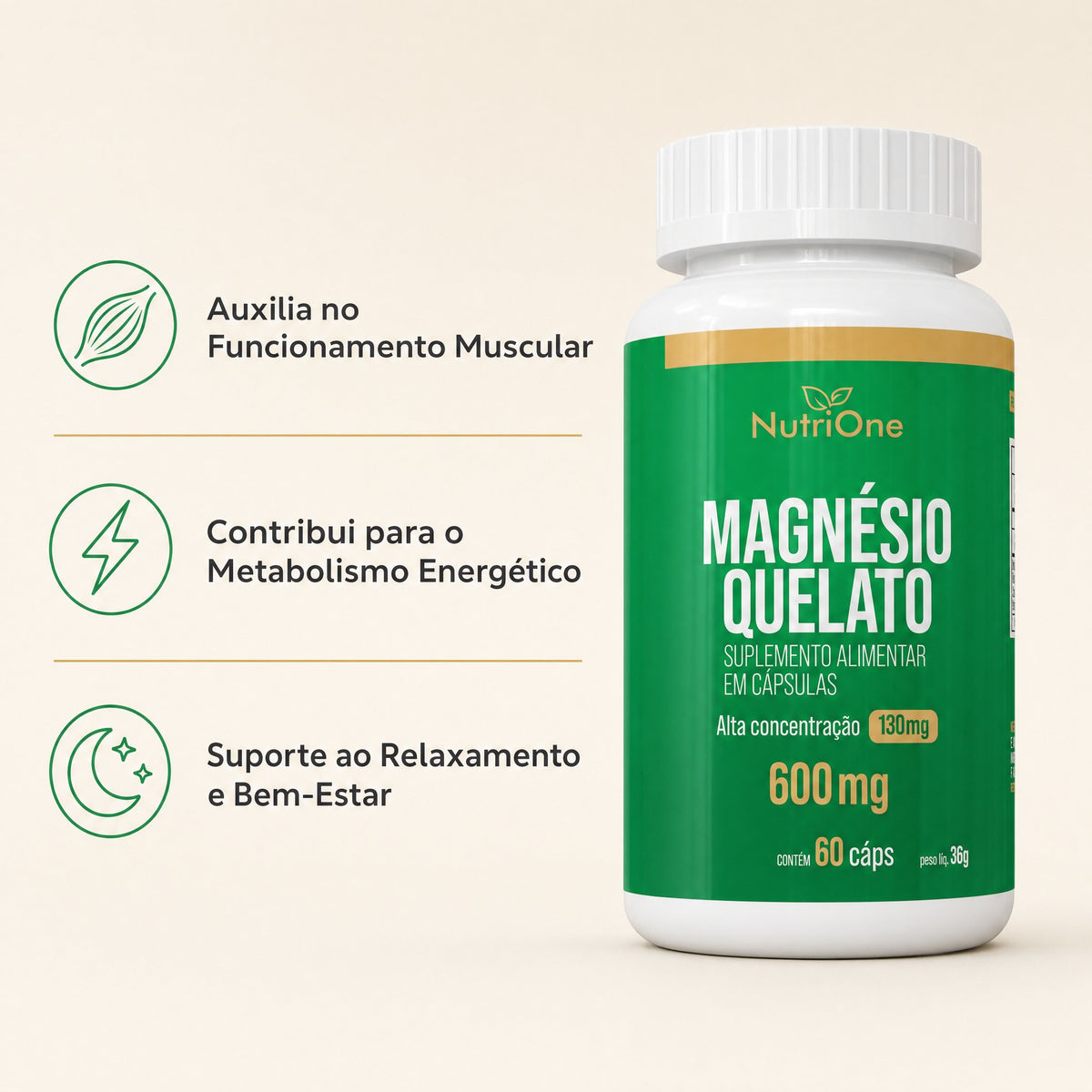 Magnesio Quelato Alta Concentracao 60 Capsulas - Nutrione