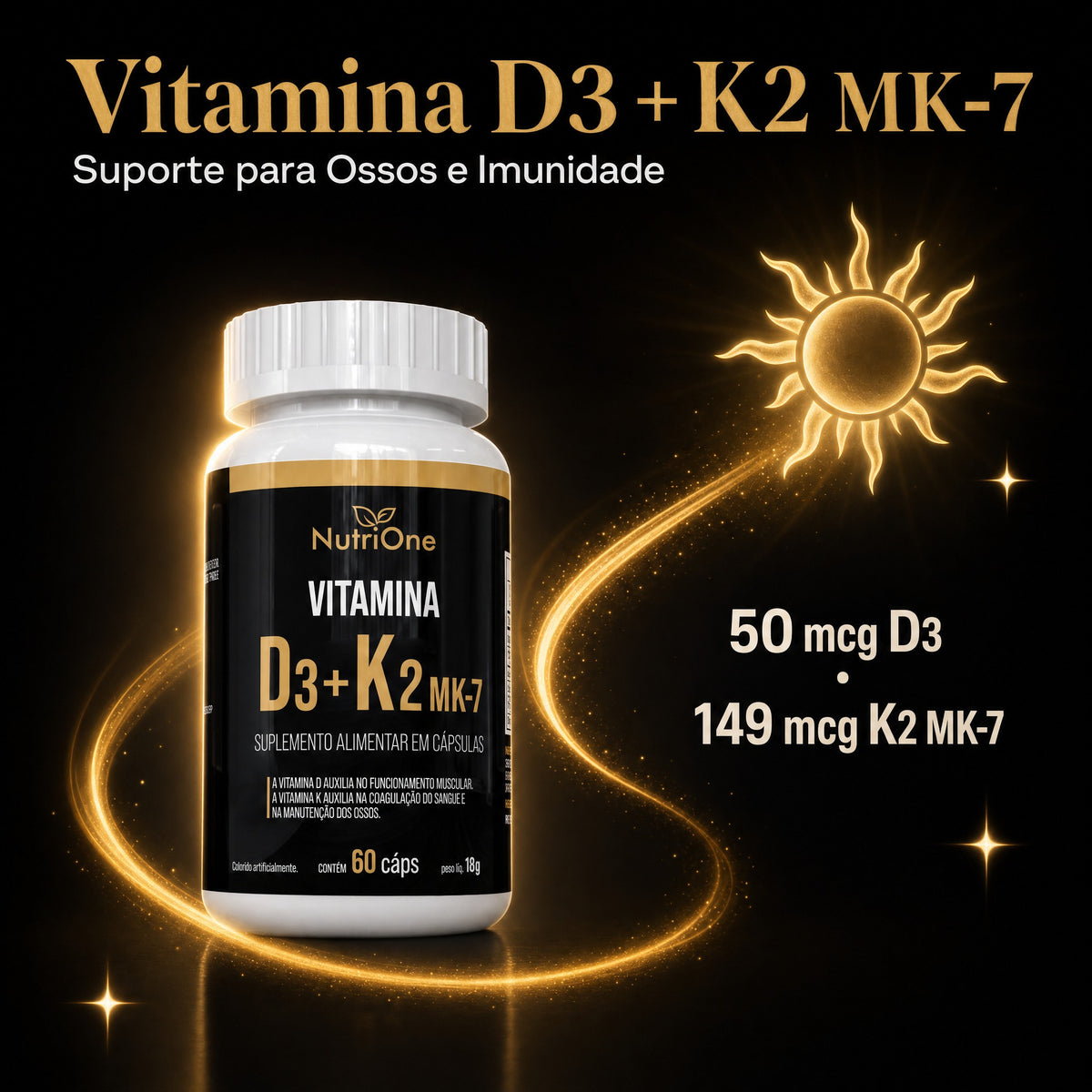 Vitamina D3 + K2 Mk7 Alta Concentracao 60 Caps - Nutrione