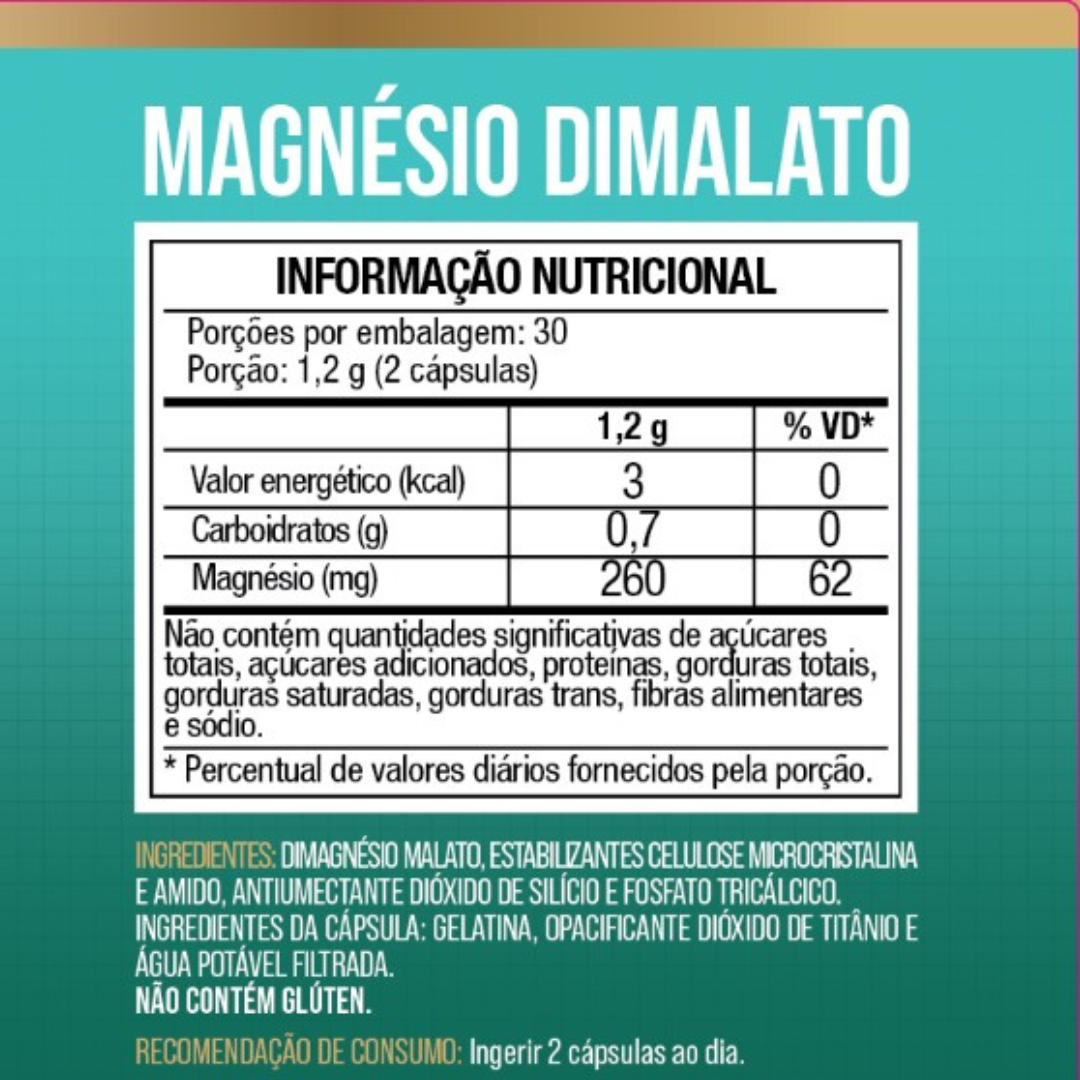 Magnésio Dimalato Puro 180 Cápsulas 500mg - Nutrione
