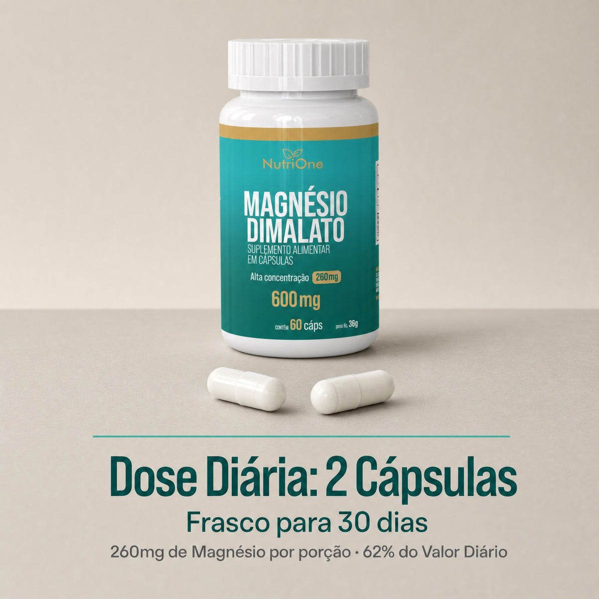 Magnesio Dimalato Puro Alta Concentracao 60 Caps - Nutrione