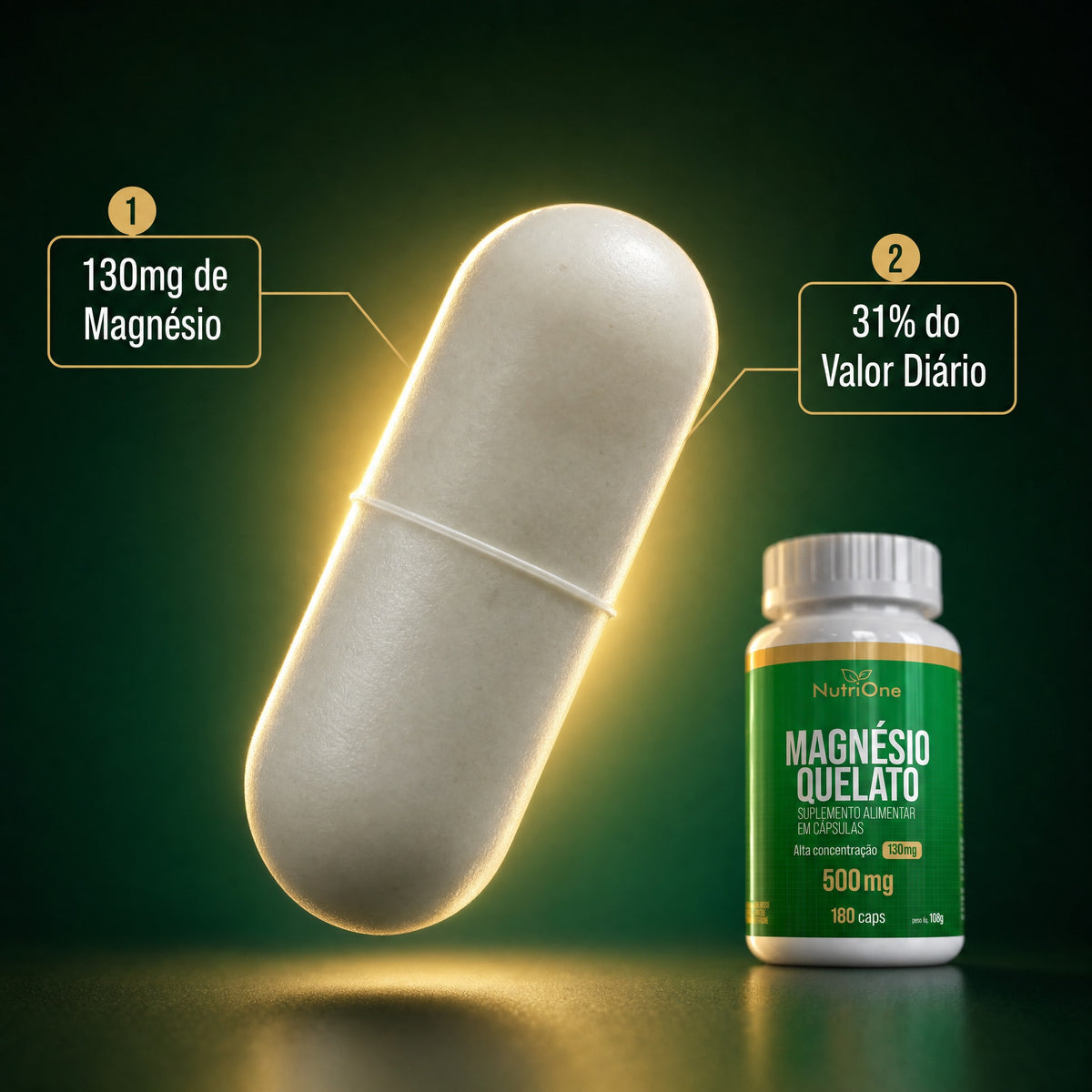 Magnésio Quelato (Bisglicinato) 180 Caps 500mg - Nutrione