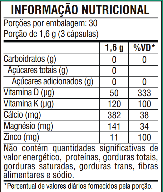 Calcio+ com Magnesio, Zinco e Vitaminas D e K2 90 Capsulas - Nutrione