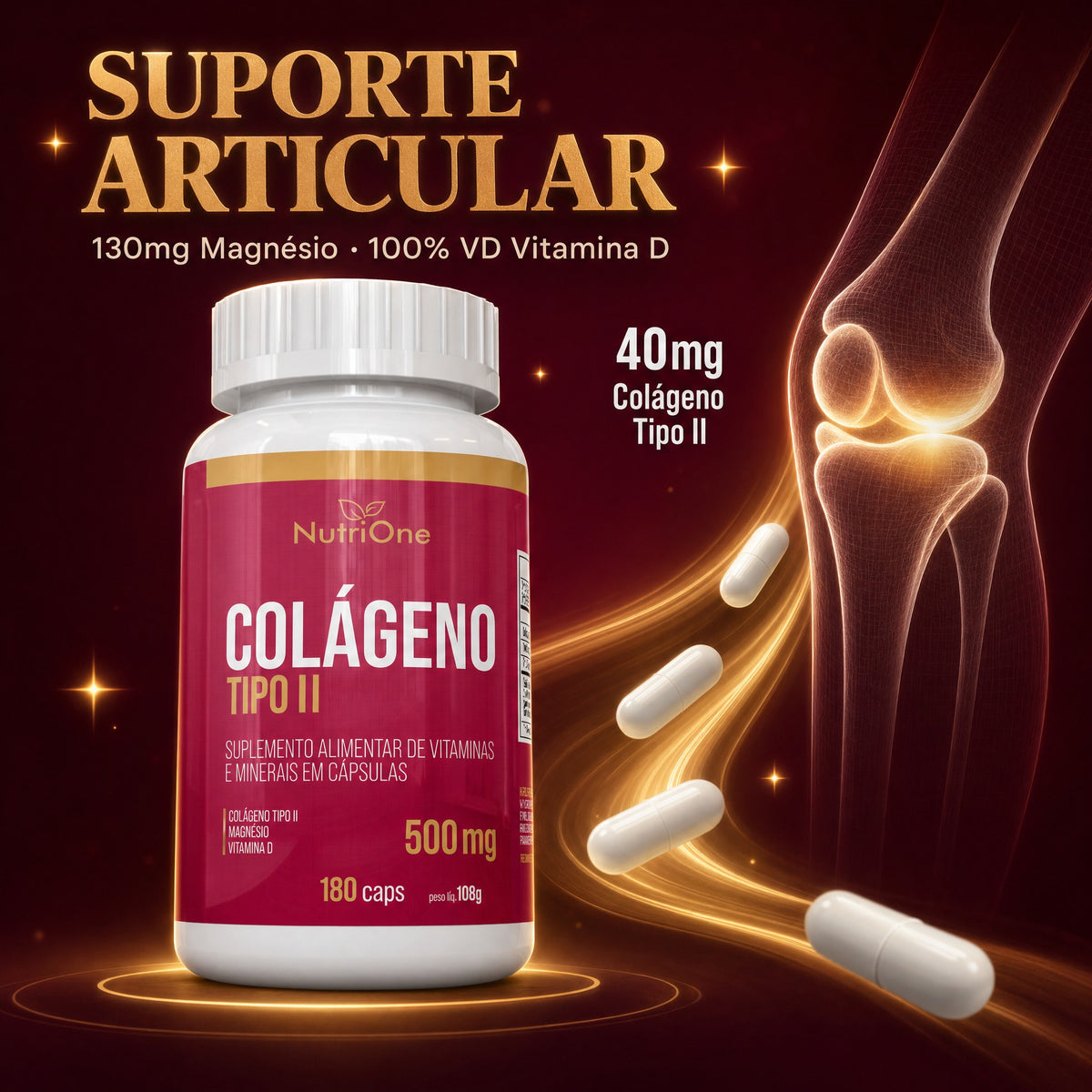 Colágeno Tipo II + Vit. D e Magnésio 60 Caps