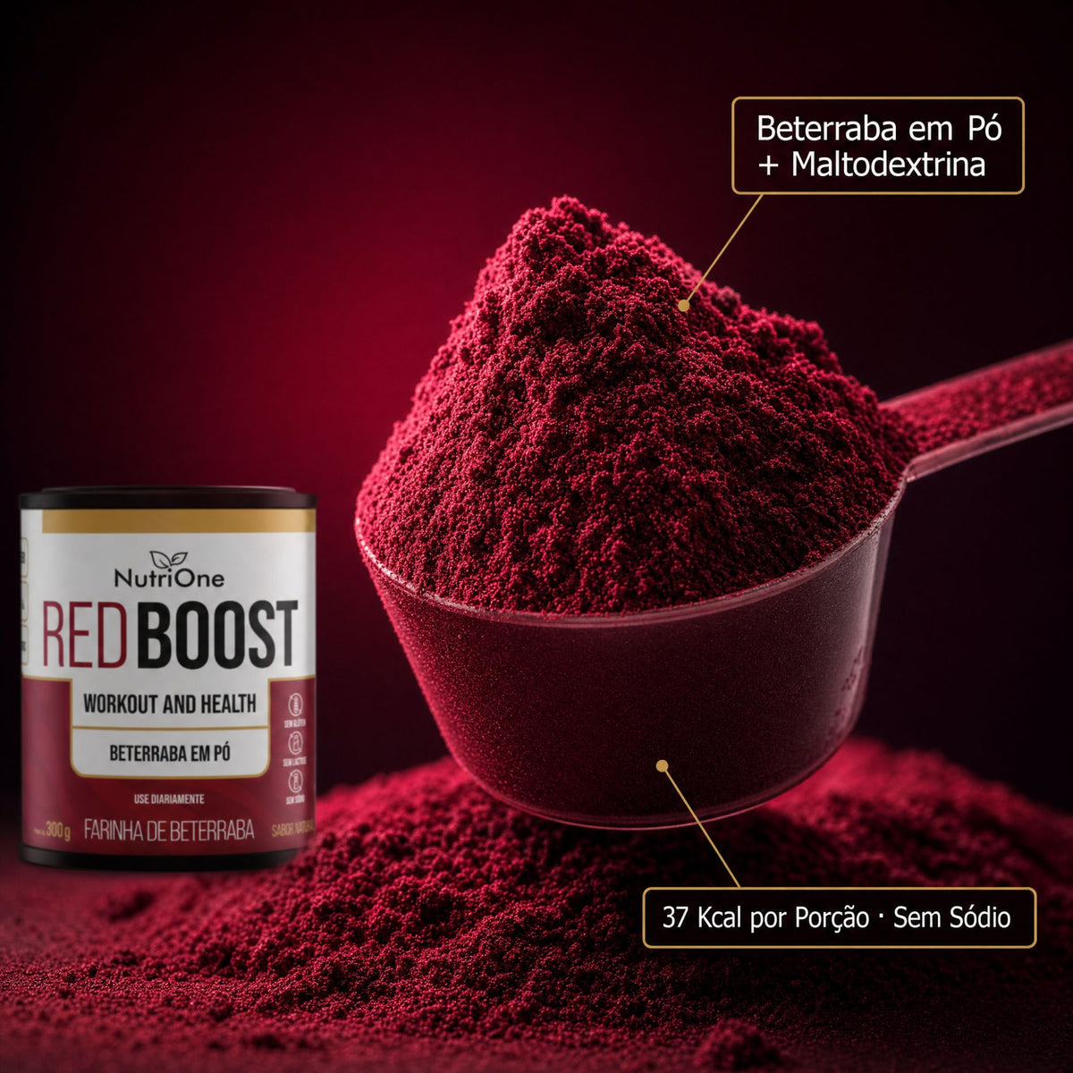 Red Boost Beterraba em Pó com Maltodextrina 300g - Farinha de Beterraba Sabor Natural, Sem Glúten, Sem Sódio - Nutrione