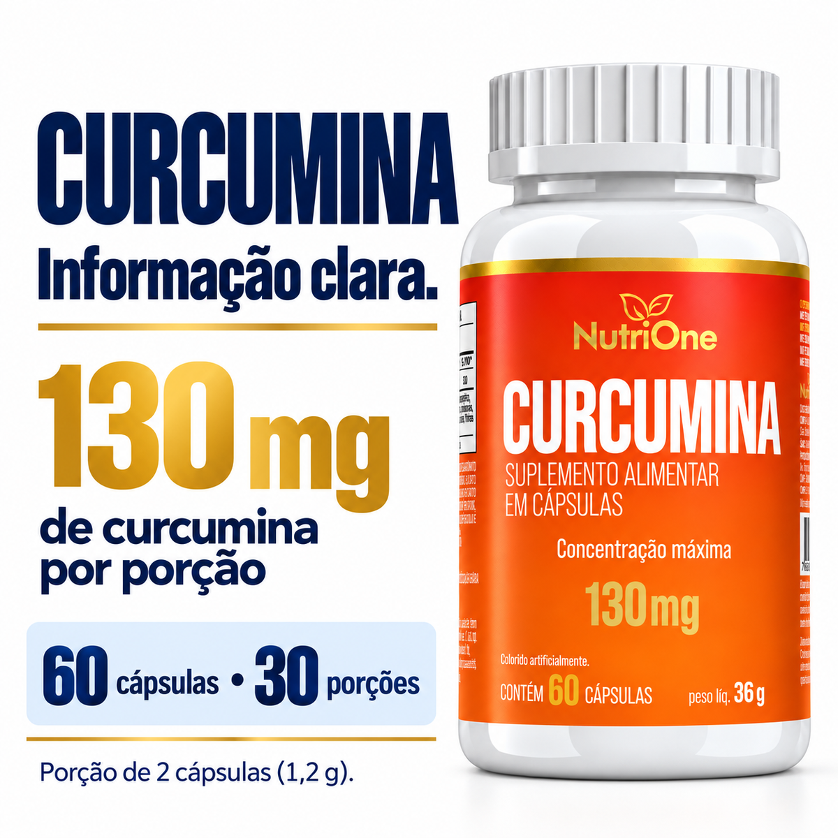 Curcumina NutriOne, suplemento alimentar em cápsulas